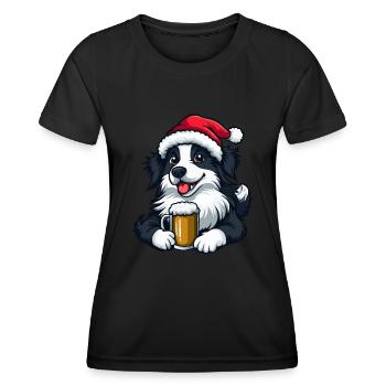 Border Collie Hund Weihnachten Bier Lustig - Frauen Funktions-T-Shirt - Schwarz - Vorne - AI Model Female 172 light (172cm)