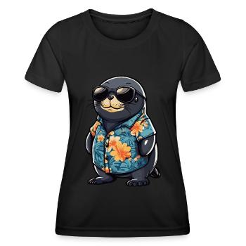 Robbe Tier Lustig Sommer - Frauen Funktions-T-Shirt - Schwarz - Vorne - AI Model Female 172 light (172cm)