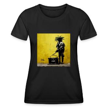 Banksy style jamaican rasta - Frauen Funktions-T-Shirt - Schwarz - Vorne - AI Model Female 172 light (172cm)