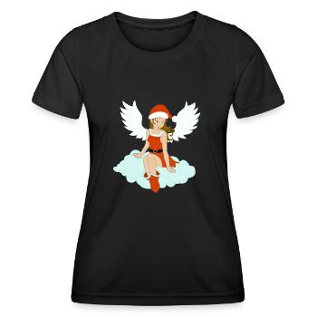 Christmas angel brunette is waiting for Santa - Women's Functional T-Shirt - black - Front - AI Model Female 172 light (172cm)