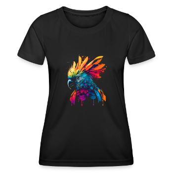 Psychedelic cockatoo in colorful street art look - Women's Functional T-Shirt - black - Front - AI Model Female 172 light (172cm)