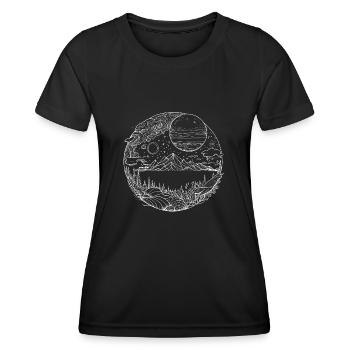 Le paysage psychédélique comme graphisme au trait fin - T-shirt sport Femme - noir - Devant - AI Model Female 172 light (172cm)