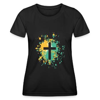 Symbole de croix chrétienne Couleur Splash - T-shirt sport Femme - noir - Devant - AI Model Female 172 light (172cm)