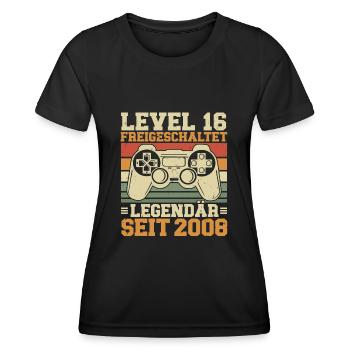 Niveau 16 Débloqué Légendaire depuis 2008 - T-shirt sport Femme - noir - Devant - AI Model Female 172 light (172cm)