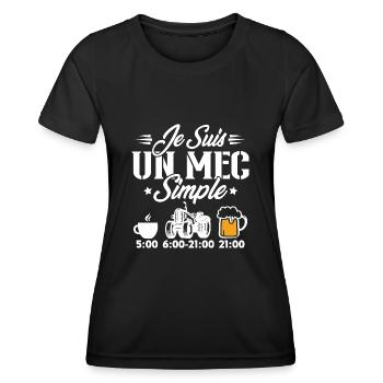 Je suis un mec simple cafe tracteur l'apéro - T-shirt sport Femme - noir - Devant - AI Model Female 172 light (172cm)