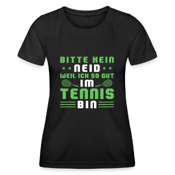 Bitte kein Neid weil ich so gut im Tennis bin - Frauen Funktions-T-Shirt - Schwarz - Vorne - AI Model Female 172 light (172cm)