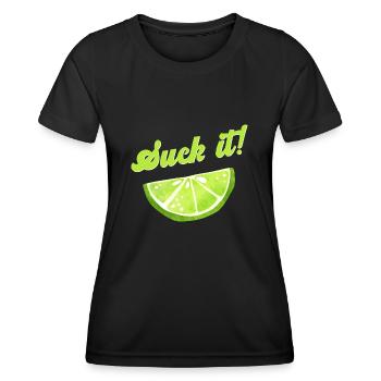 Limetten Scheibe Cocktail Bar Suck It Spruch - Frauen Funktions-T-Shirt - Schwarz - Vorne - AI Model Female 172 light (172cm)