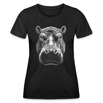 Nilpferd Portrait Flusspferd Wildtier Tier - Frauen Funktions-T-Shirt - Schwarz - Vorne - AI Model Female 172 light (172cm)