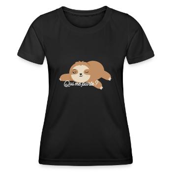Paresseux mignon. - qui me parle ? - T-shirt sport Femme - noir - Devant - AI Model Female 172 light (172cm)