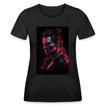 Neon Cyber Warrior Portrait #2 - Frauen Funktions-T-Shirt - Schwarz - Vorne - AI Model Female 172 light (172cm)