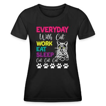 Tous les jours, c’est Chats Travail Manger Dormir Chat Chat Chat - T-shirt sport Femme - noir - Devant - AI Model Female 172 light (172cm)