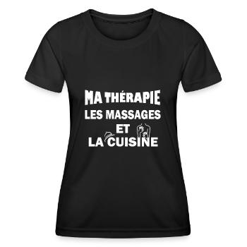Ma thérapie les massages et la cuisine t-shirt - T-shirt sport Femme - noir - Devant - AI Model Female 172 light (172cm)