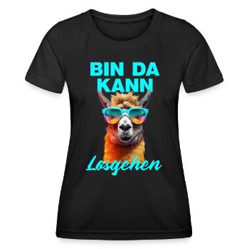 Bin da kann losgehen lustige Llama mit der Brille - Frauen Funktions-T-Shirt - Schwarz - Vorne - AI Model Female 172 light (172cm)