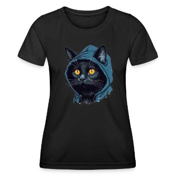 Katzenkopf Schwarze Katze Bombay Happy Cat Katzen - Frauen Funktions-T-Shirt - Schwarz - Vorne - AI Model Female 172 light (172cm)