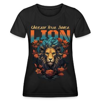 lion, lion head, strong, wild, pride, brave, royal, - Women's Functional T-Shirt - black - Front - AI Model Female 172 light (172cm)