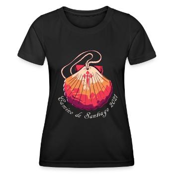 Camino de Santiago 2021 Jakobsweg Pilgermuschel - Frauen Funktions-T-Shirt - Schwarz - Vorne - AI Model Female 172 light (172cm)