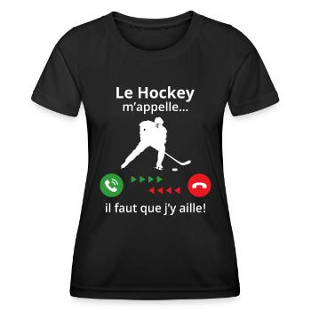 le hockey m'appelle...il faut que j'y aille ! - T-shirt sport Femme - noir - Devant - AI Model Female 172 light (172cm)