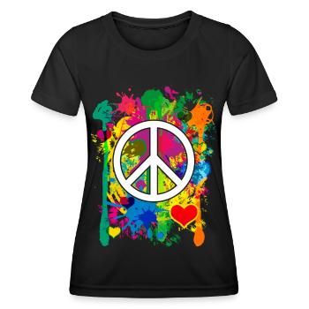 04 Peace bunte Herzen Fabspritzer - Frauen Funktions-T-Shirt - Schwarz - Vorne - AI Model Female 172 light (172cm)