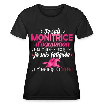 Monitrice d'équitation métier cheval chevaux - T-shirt sport Femme - noir - Devant - AI Model Female 172 light (172cm)