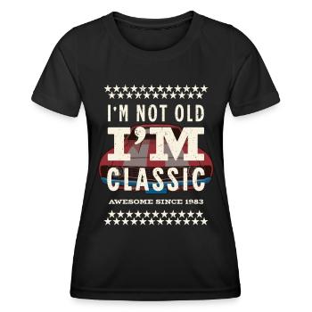 Pas vieux - classique depuis 1983 - T-shirt sport Femme - noir - Devant - AI Model Female 172 light (172cm)
