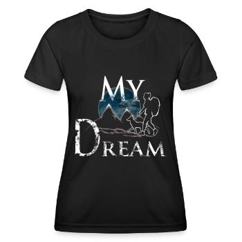 Dog and woman hiking - Women's Functional T-Shirt - black - Front - AI Model Female 172 light (172cm)