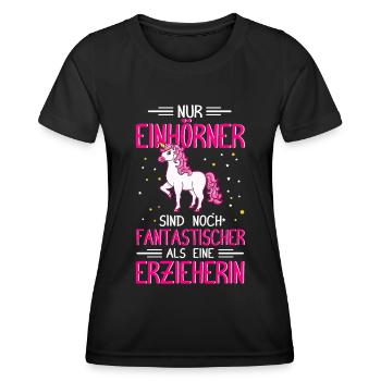 Erzieherin Einhorn Tagesmutter - Frauen Funktions-T-Shirt - Schwarz - Vorne - AI Model Female 172 light (172cm)