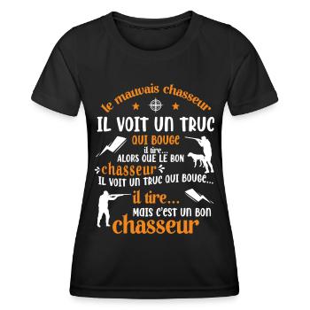Bon Chasseur Humour Cadeau - T-shirt sport Femme - noir - Devant - AI Model Female 172 light (172cm)