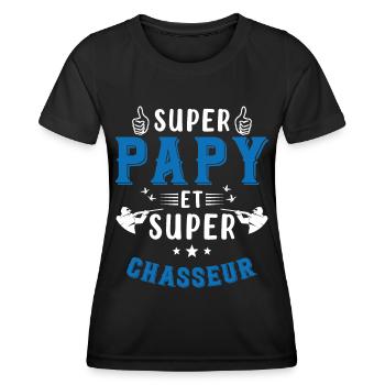 Super papy et Super Chasseur - T-shirt sport Femme - noir - Devant - AI Model Female 172 light (172cm)