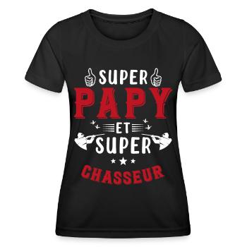 Super papy et Super Chasseur - T-shirt sport Femme - noir - Devant - AI Model Female 172 light (172cm)