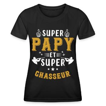 Super papy et Super Chasseur - T-shirt sport Femme - noir - Devant - AI Model Female 172 light (172cm)