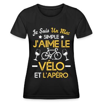 Je suis un mec simple j'aime le vélo et l'apéro - T-shirt sport Femme - noir - Devant - AI Model Female 172 light (172cm)