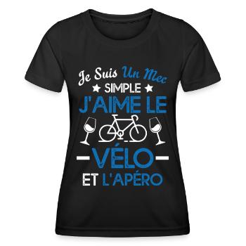 Je suis un mec simple j'aime le vélo et l'apéro - T-shirt sport Femme - noir - Devant - AI Model Female 172 light (172cm)