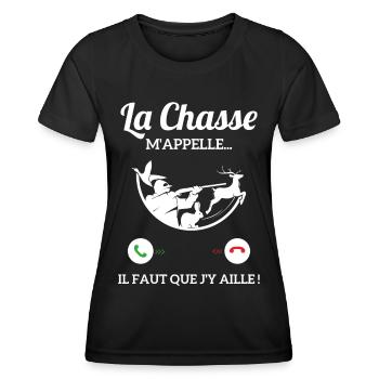 La Chasse m'appelle faut que j'y aille ! - T-shirt sport Femme - noir - Devant - AI Model Female 172 light (172cm)