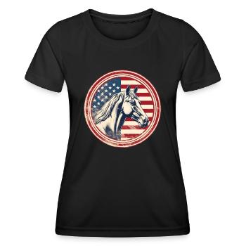 Amerikanische Vintage Flagge mit Pferd - Frauen Funktions-T-Shirt - Schwarz - Vorne - AI Model Female 172 light (172cm)