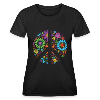 Retro Flowers Design Peace Sign Peace Sign - Women's Functional T-Shirt - black - Front - AI Model Female 172 light (172cm)