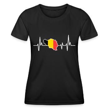 Herzschlag Design Belgische Flagge Belgien - Frauen Funktions-T-Shirt - Schwarz - Vorne - AI Model Female 172 light (172cm)