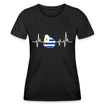 Heartbeat Design Uruguay Flagge - Frauen Funktions-T-Shirt - Schwarz - Vorne - AI Model Female 172 light (172cm)