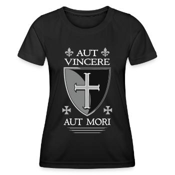 Templerschild + Templer-Zitat - Frauen Funktions-T-Shirt - Schwarz - Vorne - AI Model Female 172 light (172cm)