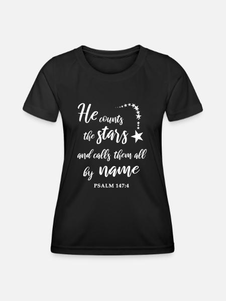 Christlich Gott Glauben Psalm 147:4 - Frauen Funktions-T-Shirt - Schwarz