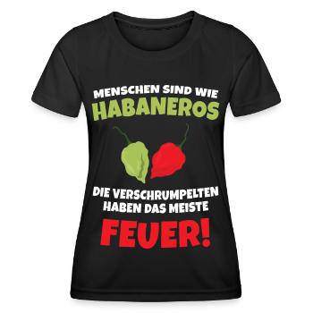 Habanero Chili Scharf Feuer Spruch Hot Carolina - Frauen Funktions-T-Shirt - Schwarz - Vorne - AI Model Female 172 light (172cm)