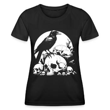 Big mystical raven sitting on sculls - Women's Functional T-Shirt - black - Front - AI Model Female 172 light (172cm)