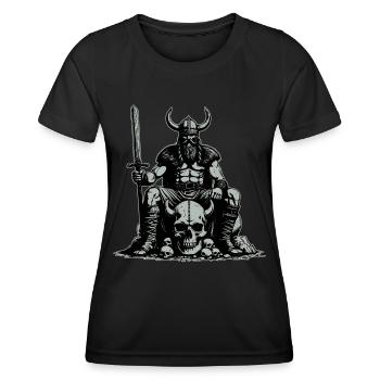 Wikinger mit Schwert und Rabe auf Schädel - Frauen Funktions-T-Shirt - Schwarz - Vorne - AI Model Female 172 light (172cm)