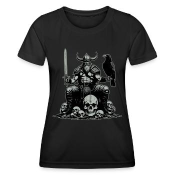 Wikinger mit Schwert und Rabe auf Schädel - Frauen Funktions-T-Shirt - Schwarz - Vorne - AI Model Female 172 light (172cm)
