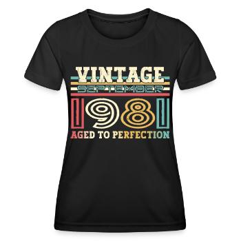 Septembre Né 1981 41ème anniversaire Cadeau - T-shirt sport Femme - noir - Devant - AI Model Female 172 light (172cm)