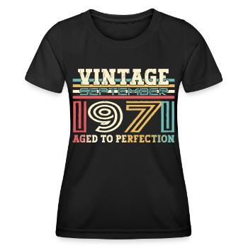 Septembre Né 1971 51ème anniversaire Cadeau - T-shirt sport Femme - noir - Devant - AI Model Female 172 light (172cm)