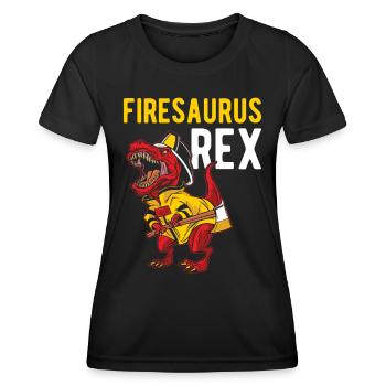 Firesaurus Rex Dino Feuerwehrmann Feuerwehr - Frauen Funktions-T-Shirt - Schwarz - Vorne - AI Model Female 172 light (172cm)
