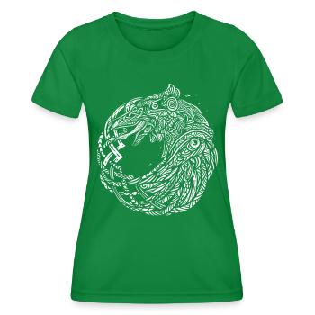 Odins Raben Hugin Munin Keltische Wikinger Knoten - Frauen Funktions-T-Shirt - Kelly Green - Vorne - AI Model Female 172 dark (172cm)