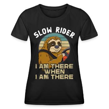 Slow Rider Lustiges Faultier Autofahrer Design - Frauen Funktions-T-Shirt - Schwarz - Vorne - AI Model Female 172 light (172cm)