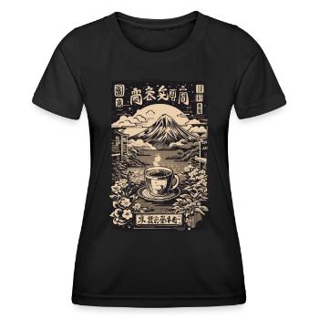 Ukiyo-E Kaffee und Tee Liebhaber Retro Japan - Frauen Funktions-T-Shirt - Schwarz - Vorne - AI Model Female 172 light (172cm)