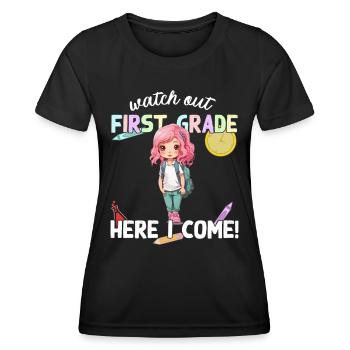 Funny Elementary School Girl School Enrollment Saying - Women's Functional T-Shirt - black - Front - AI Model Female 172 light (172cm)